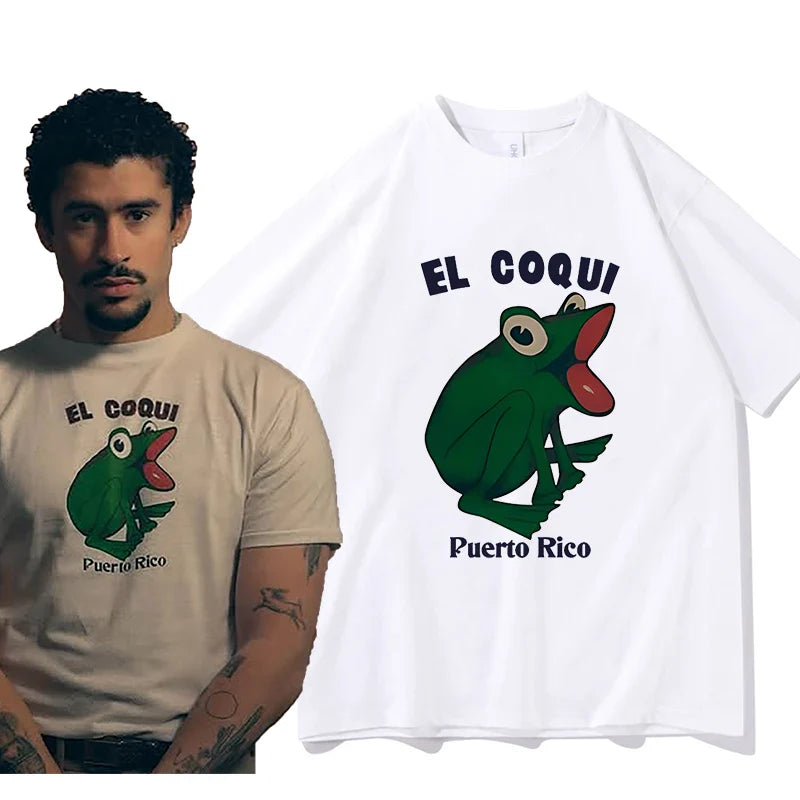 Bad Bunny Debi Tirar Mas Fotos Album Print Tshirt Hip Hop EL COQUI Frog Unisex Fashion Print T-Shirt Pure Cotton Streetwear Tops