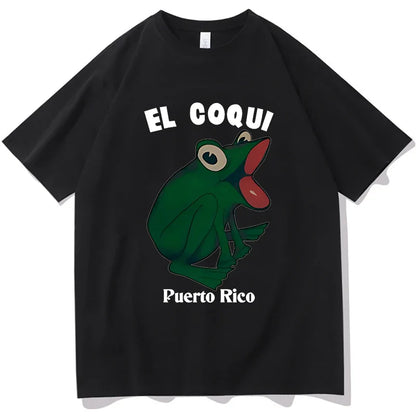 Bad Bunny Debi Tirar Mas Fotos Album Print Tshirt Hip Hop EL COQUI Frog Unisex Fashion Print T-Shirt Pure Cotton Streetwear Tops