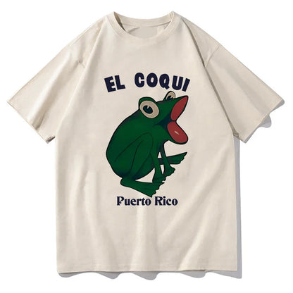 Bad Bunny Debi Tirar Mas Fotos Album Print Tshirt Hip Hop EL COQUI Frog Unisex Fashion Print T-Shirt Pure Cotton Streetwear Tops