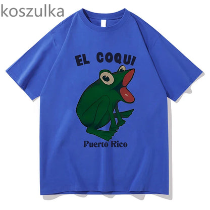 Bad Bunny Debi Tirar Mas Fotos Album Print Tshirt Hip Hop EL COQUI Frog Unisex Fashion Print T-Shirt Pure Cotton Streetwear Tops